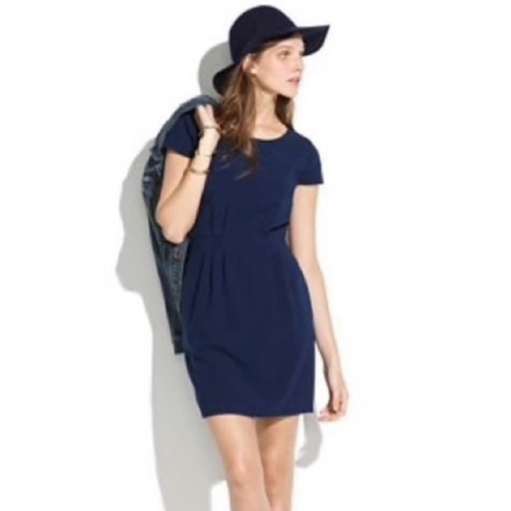 Madewell Cap Sleeve Navy Blue Waisted Defined Dress - 2